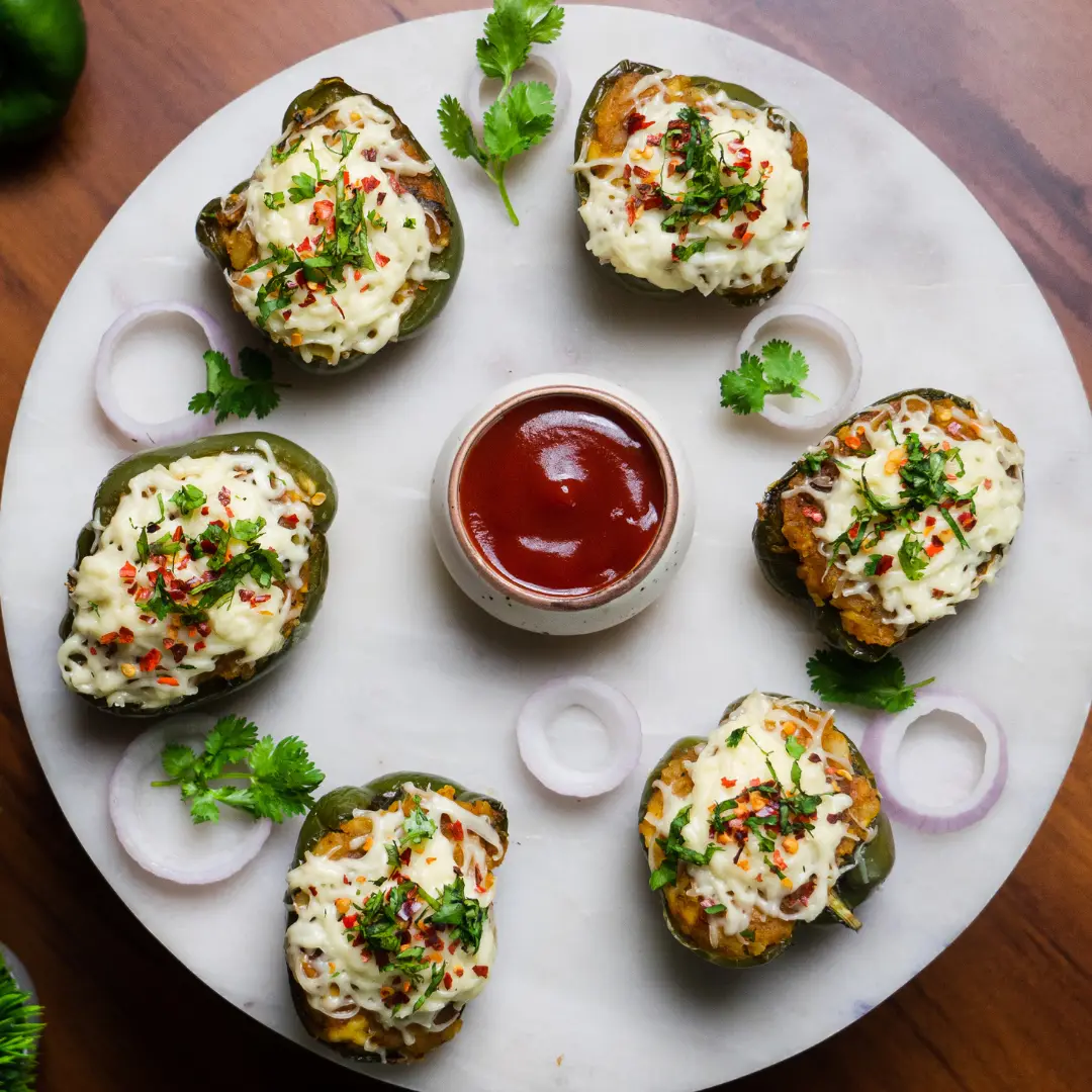 No-Oven Paneer Stuffed Capsicum