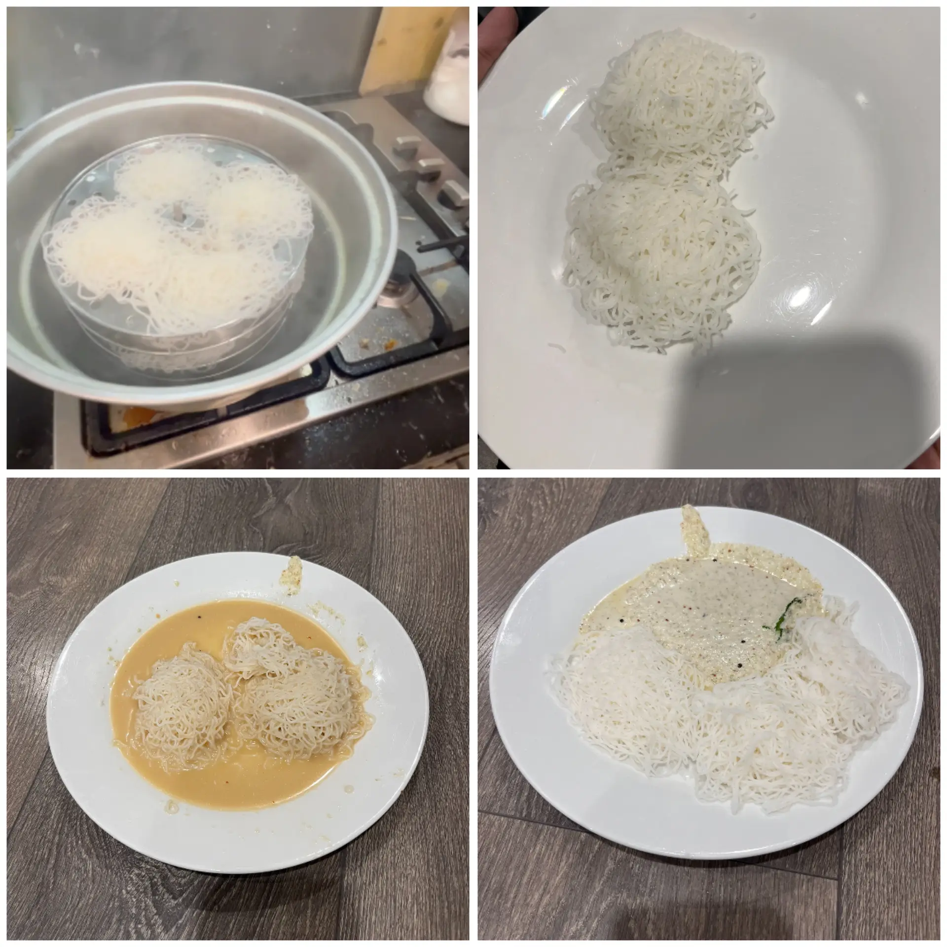 A cook's photo of Idiyappam and Coconut Milk