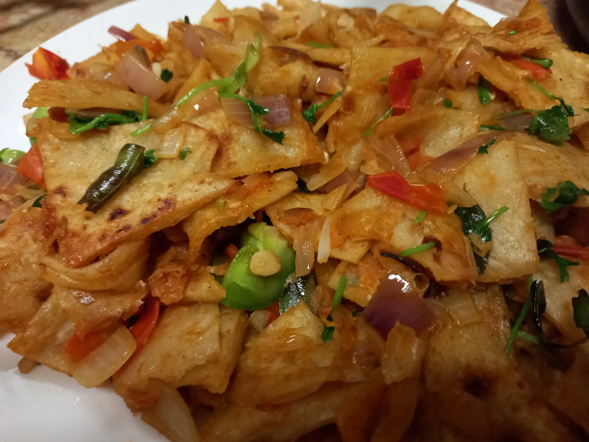 A cook's photo of Chilli Parotta