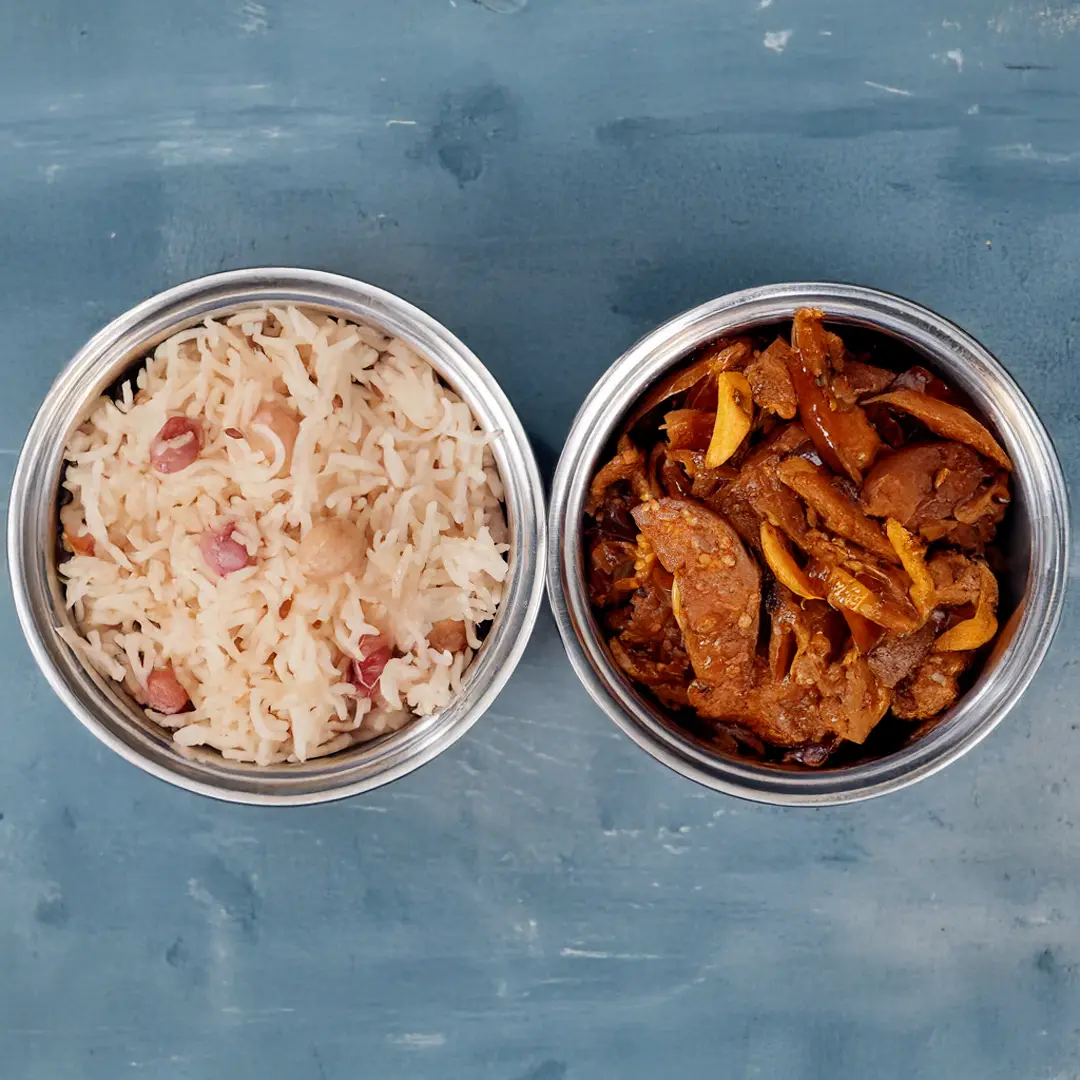 Kidney Beans Butter Beans Pulao & Brinjal Fry