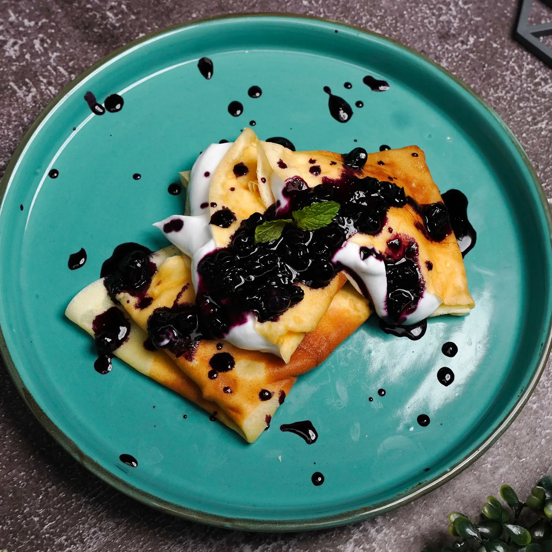 Easy Eggless Crepe and Blue Berry Compote