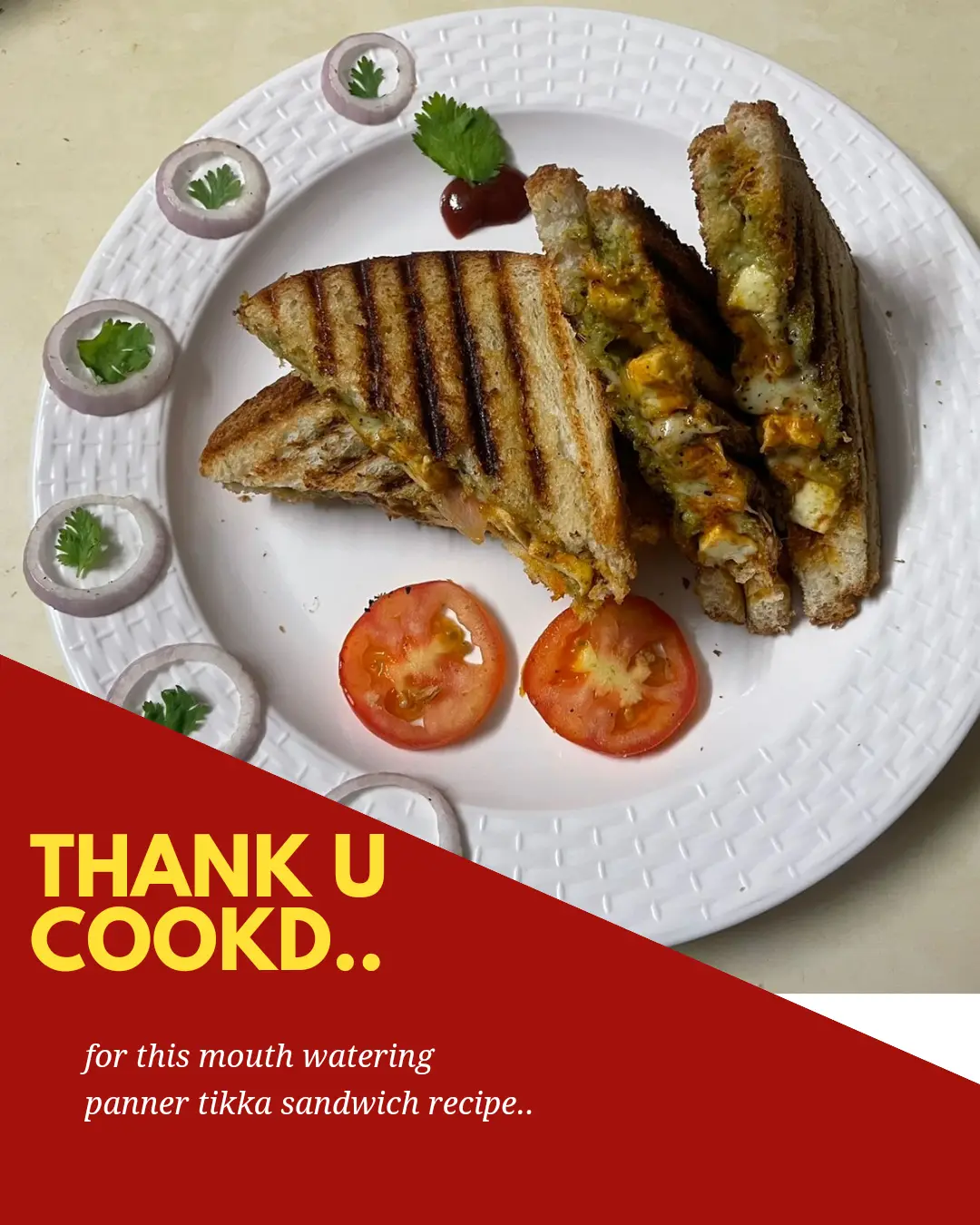A cook's photo of Cafe Style Paneer Tikka Sandwich