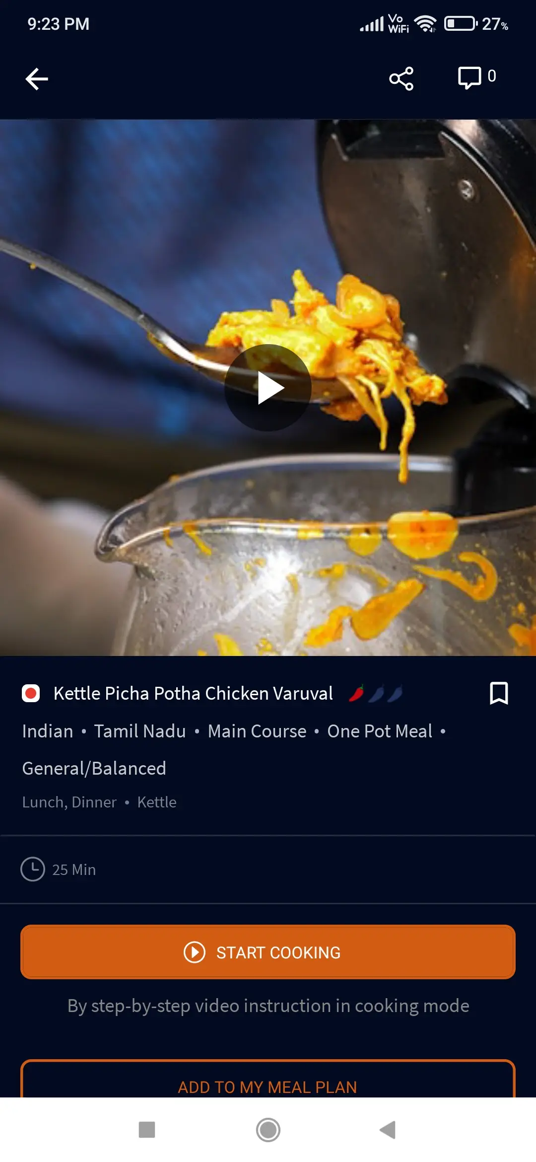 A cook's photo of Kettle Picha Potha Chicken Varuval