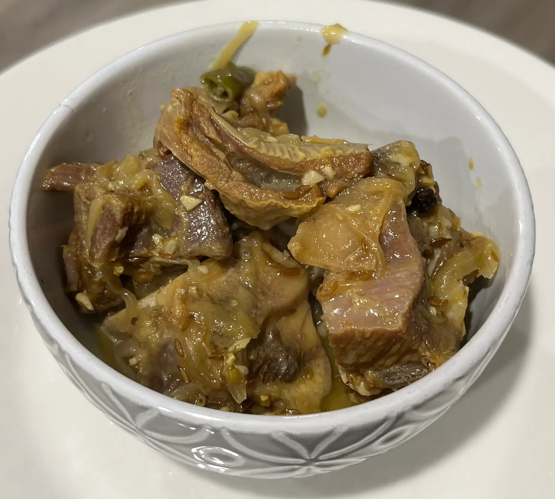 A cook's photo of Pachamilagai Mutton Curry